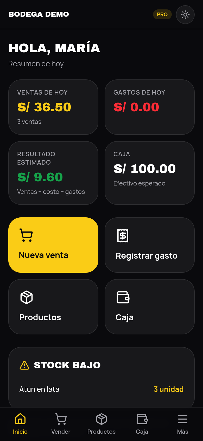 Pantalla real de inicio de MAECA 2