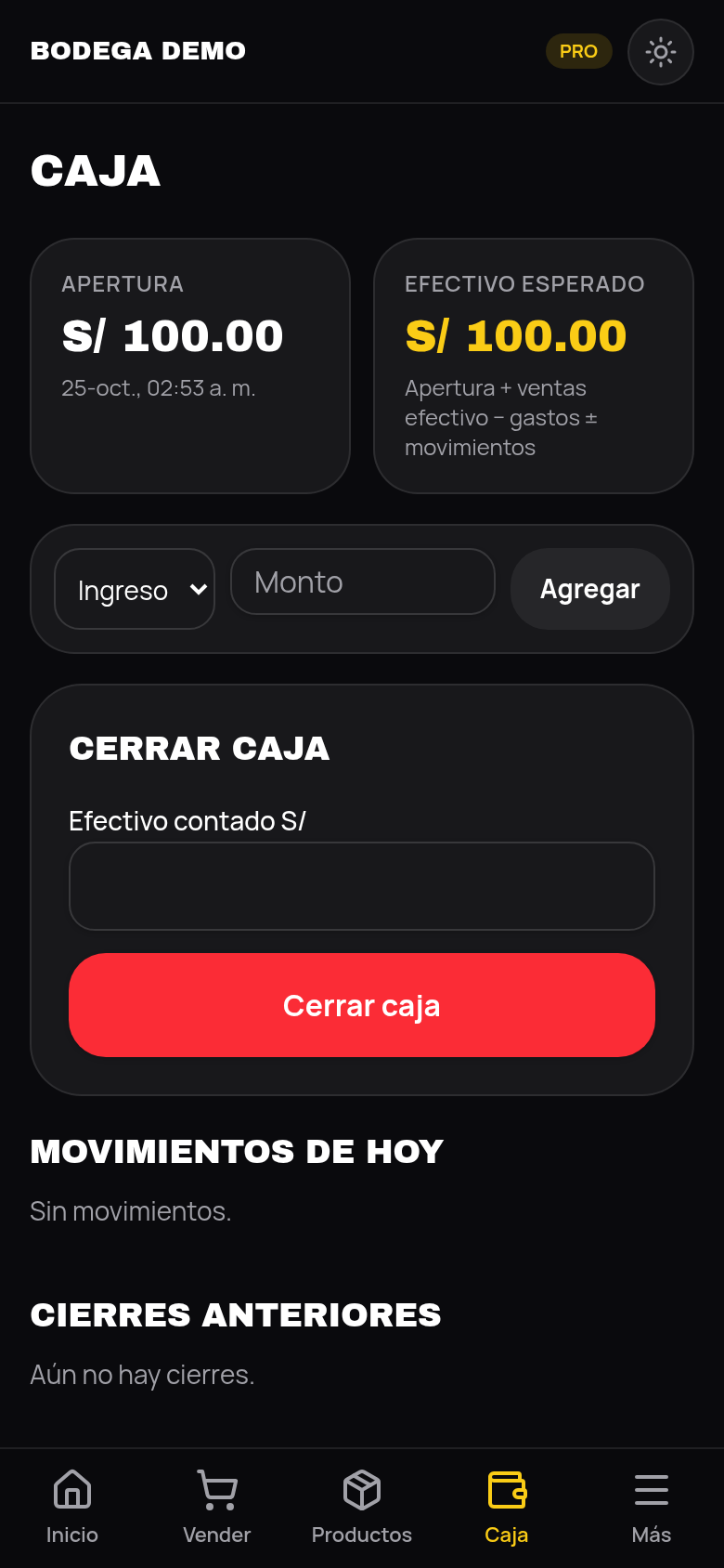 Pantalla real de Caja en MAECA 2